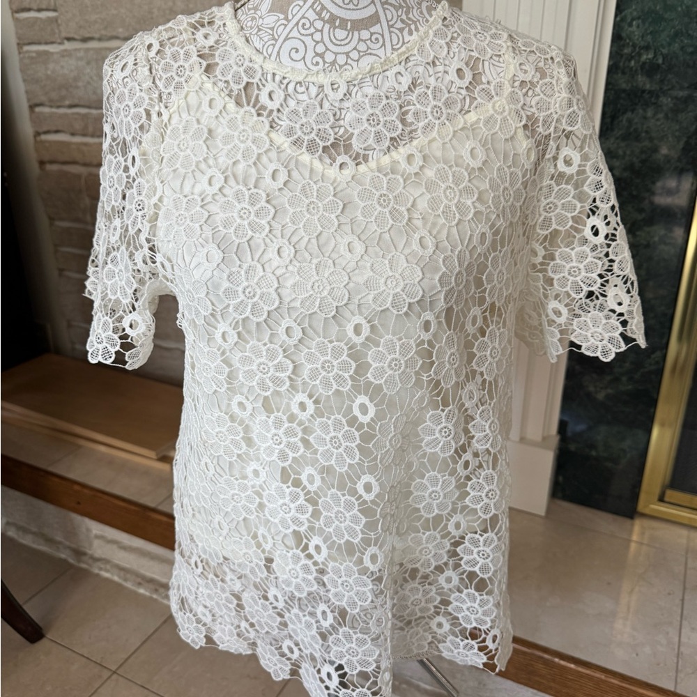 Flying Tomato Melt My Heart Lace Overlay Top Size Small